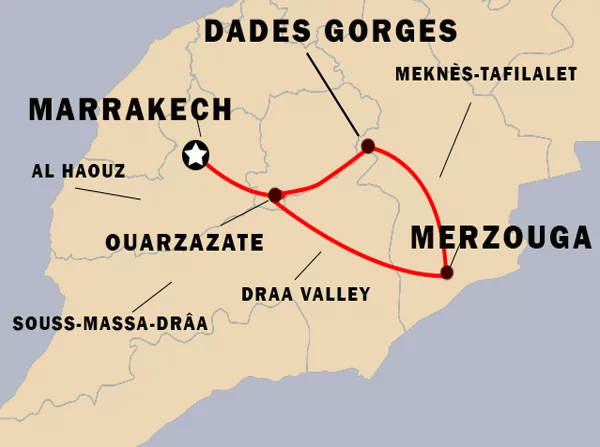 3-days-marrakech-desert-tour-map