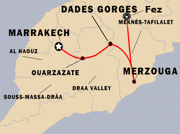 Tour-of-MoroccoFes-to-Sahara-Desert--map